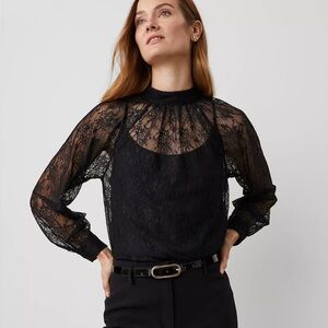 NWT Ann Taylor Lace Mock Neck Blouse